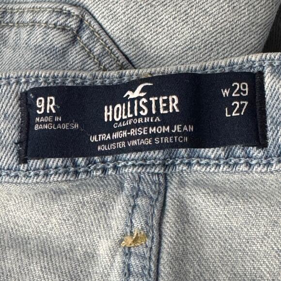 Hollister JRS SZ 9R W29 L27 Mom Jeans Ultra High-Rise Zip-Fly Frayed Hems Blue - Picture 8 of 10